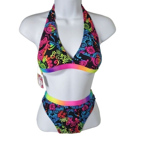 Girls Bikini Large 2 Piece Swimsuit Multicolor Vibrant Pandora Bikini 10-12 NWT - Picture 2 of 6